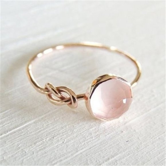 🍁 Sweet Pink Round Opal Refine Trendy Weave Rose Gold Rings for Women, PD176 - Picture 7 of 9